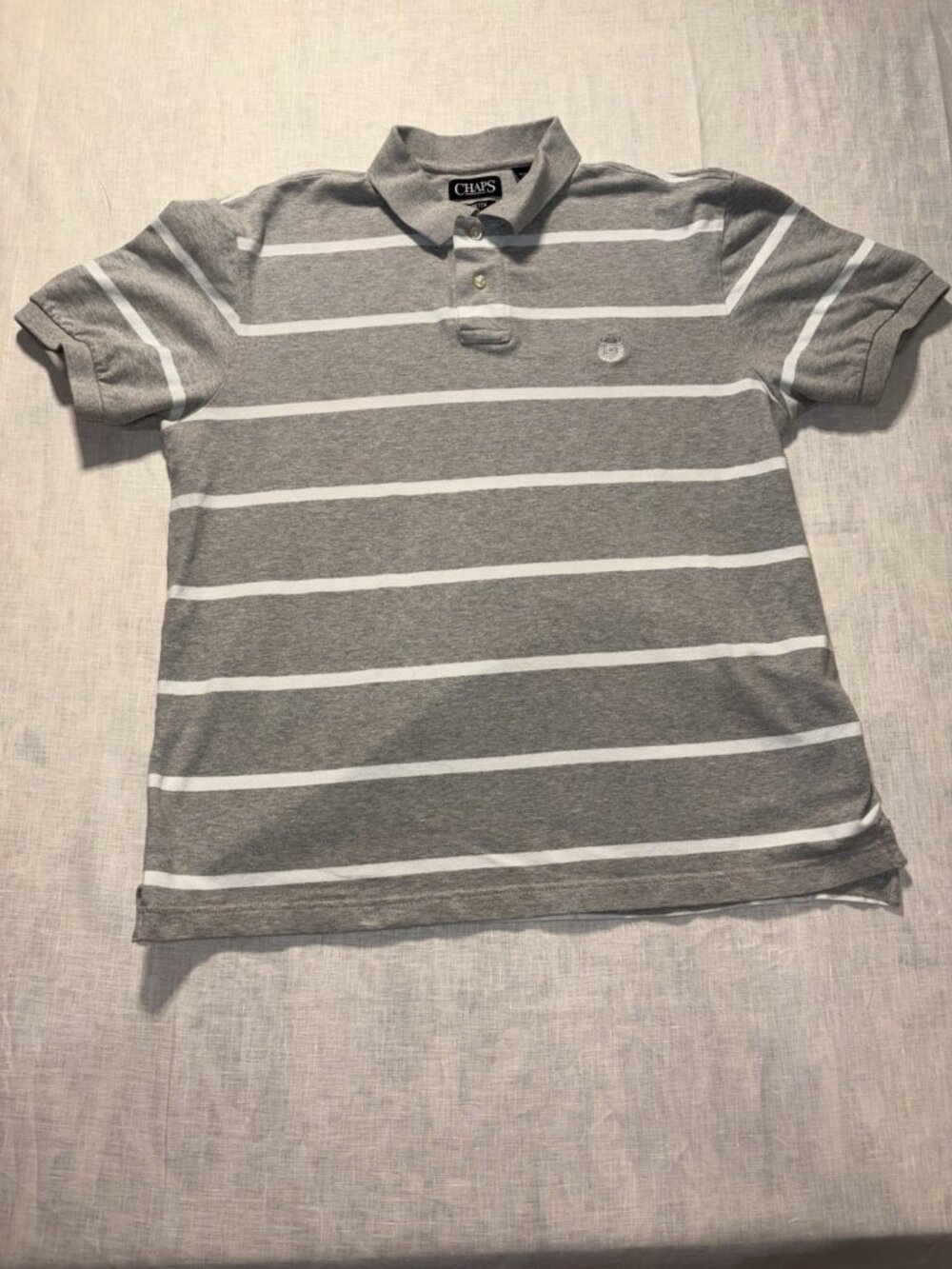 Chaps Men Golf Polo Shirt Men XL Extra Large Gray White Stripe